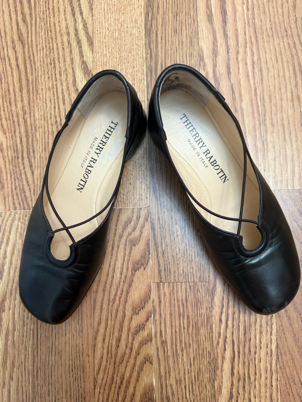 Thierry Rabotin Black Leather Cross-Strap Ballet style shoes size 38